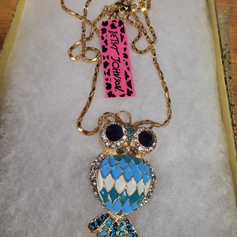 Gold and Blue Owl Pendant Necklace